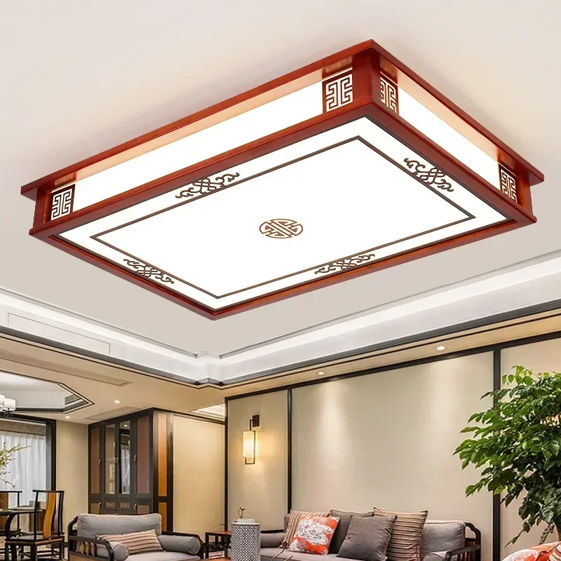 Modern Minimalist Hollow Carved Wood LED Ceiling Lamp for Living Bedroom Study