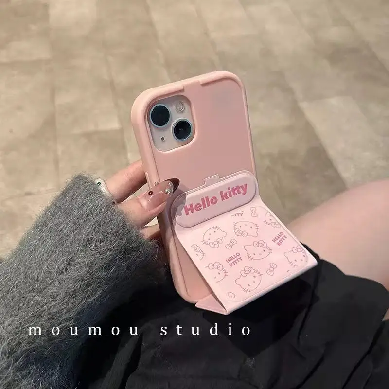 Hot Sanrio Mirror Face Iphone 14/15Promax Bracket Protective Shell Kawaii Hello Kitty Anime Fall Prevention Mobile Phone Shell