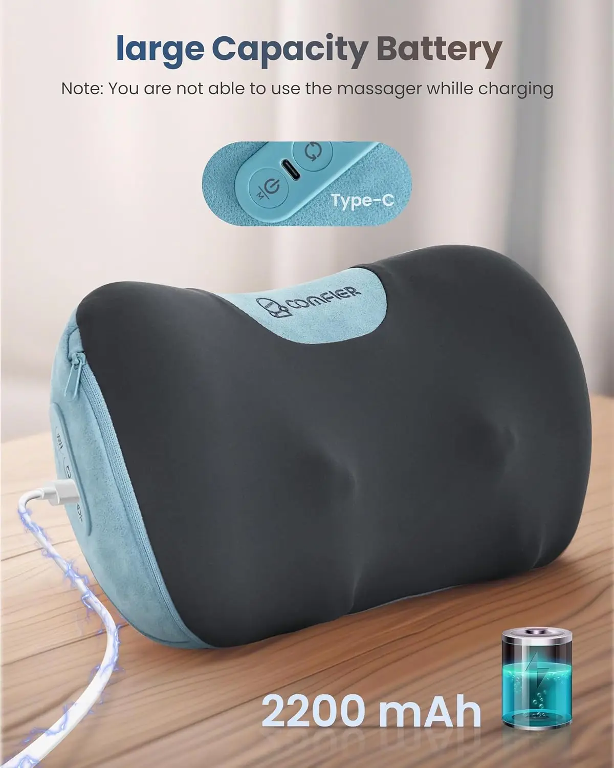 COMFIER Cordless Neck and Back Massager with Heat, Rechargable Massage Pillow for for Neck,Back & Shoulder,Deep Tissue Kneading