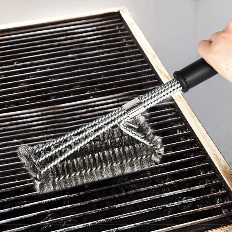 Barbecue Grill Stainless Steel BBQ Brush Wire Bristles Non-stick Cleaning Brushes With Handle Remove Stains BBQ Accessories