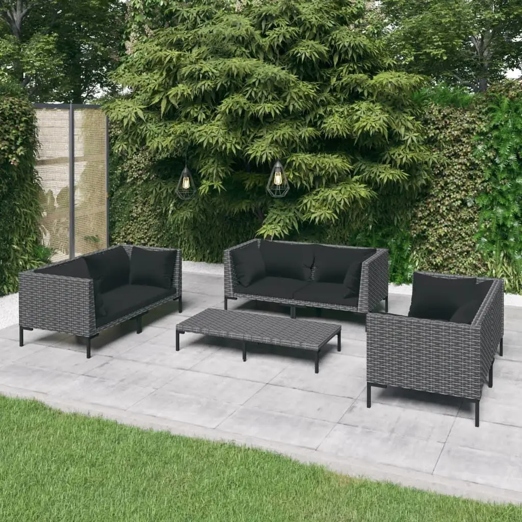 7-Piece Dark Gray Poly Rattan Patio Lounge Set with Cushions for Outdoor Comfort