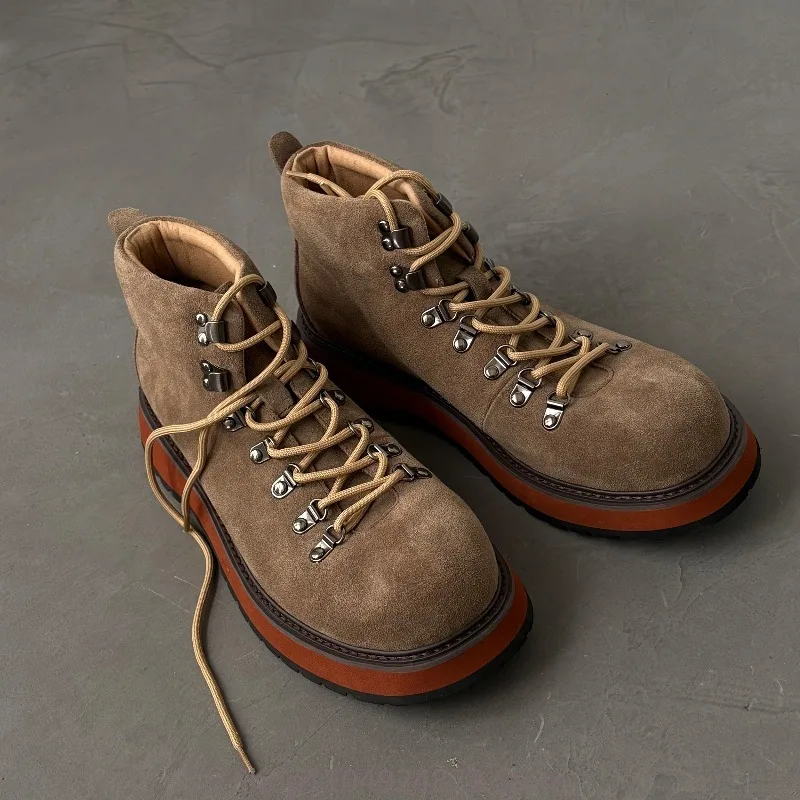 

Men Autumn Workwear High Top Shoes Vintage Desert Boots Thick Sole Genuine Leather Outdoor Ankle Boots