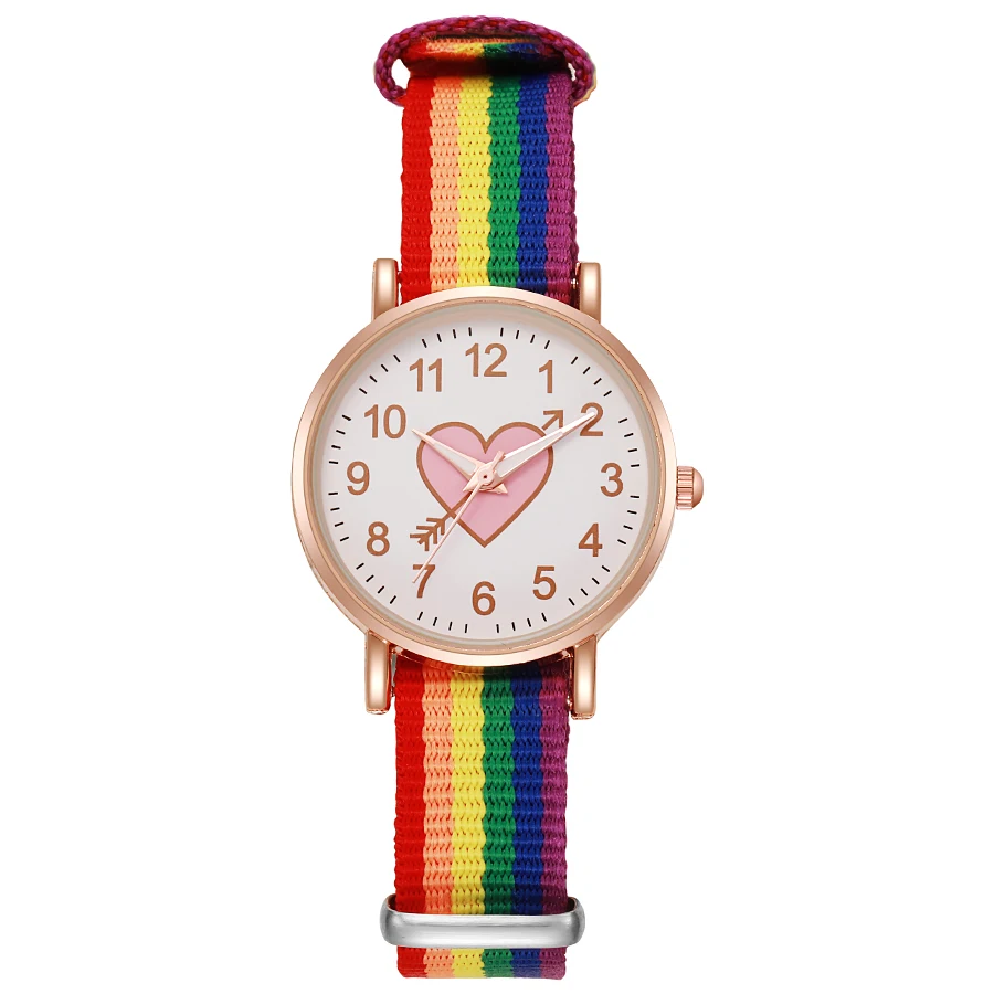 Fashion popular new girls quartz watch rainbow color canvas strap women's watch wholesale