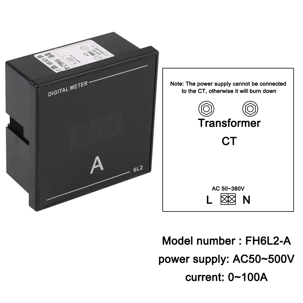 6L2 Din Rail Mount Voltage Meter AC 50-500V Current Meter 0-100A
