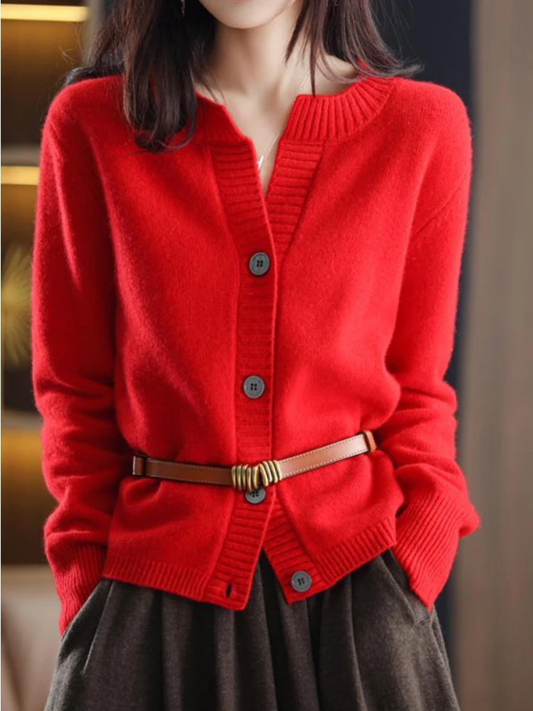 Cardigan Women Autumn 4-colors Leisure All-match Retro Sweater Elegant  Solid Slouchy Свитер Женский Simple Soft Chic