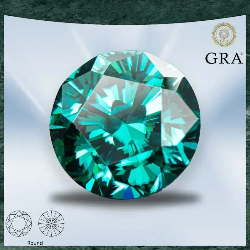 

Moissanite Stones Round Shape Sakura Cutting Natural Colour Emerald Green Color with GRA Certificate Top Jewelry Making Material