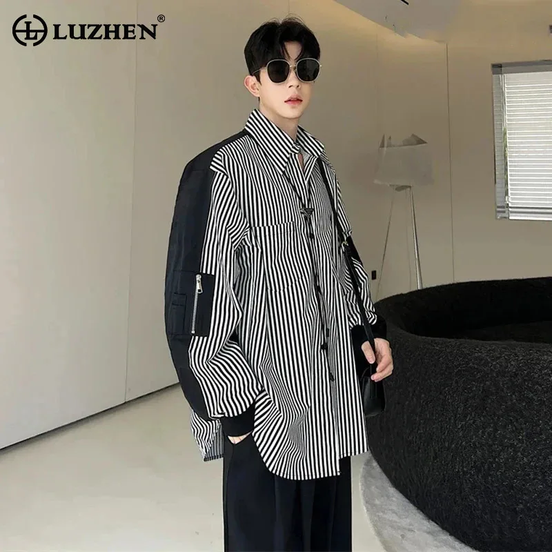 

LUZHEN Stripe Design Fashion Long Sleeve Shirt Original Color Contrast High Quality Trendy Elegant Handsome Men's Tops LZ5307