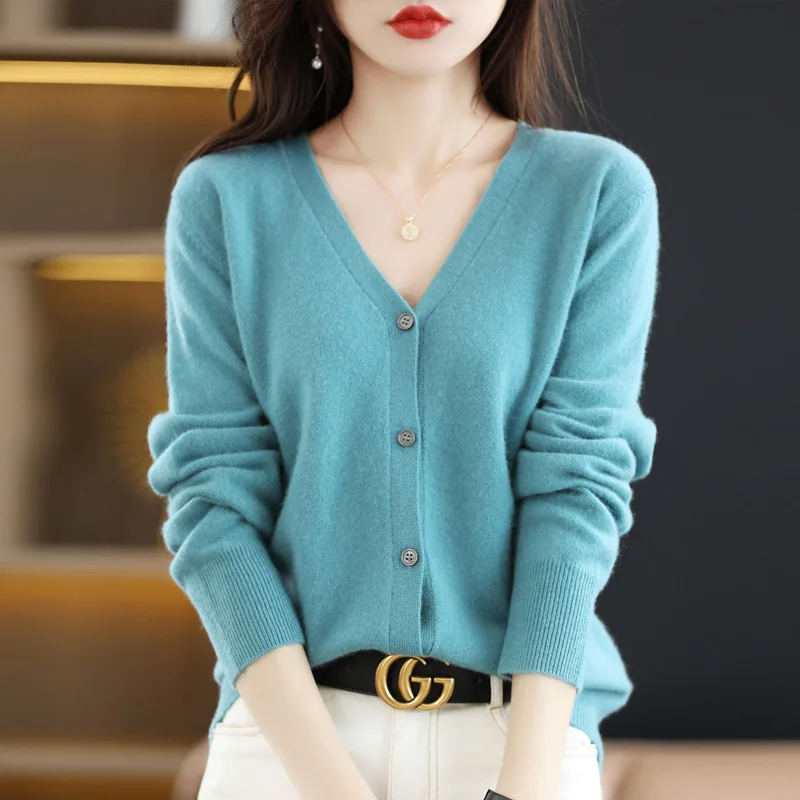 New Ladies V Neck Cardigan Casual Spring Summer Cashmere Knit Sweater  Fashion Hot Sale