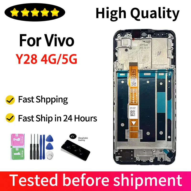 High Quality Y28 Display For Vivo Y28 4G V2352 LCD Display Screen Touch Panel Digitizer For Vivo Y28 5G Display With Frame