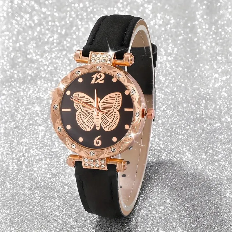 Fashion Butterfly Rhinestone Quartz Wristwatch Ladies Casual Simple Watches Relogio Feminino