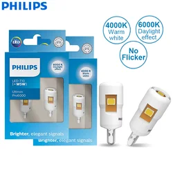 Philips LED T10 W5W 194 Ultinon Pro6000 4000K 6000K Bright White Auto Turn Signal Lamps Car Interior Lamps No Error 11961, 2x