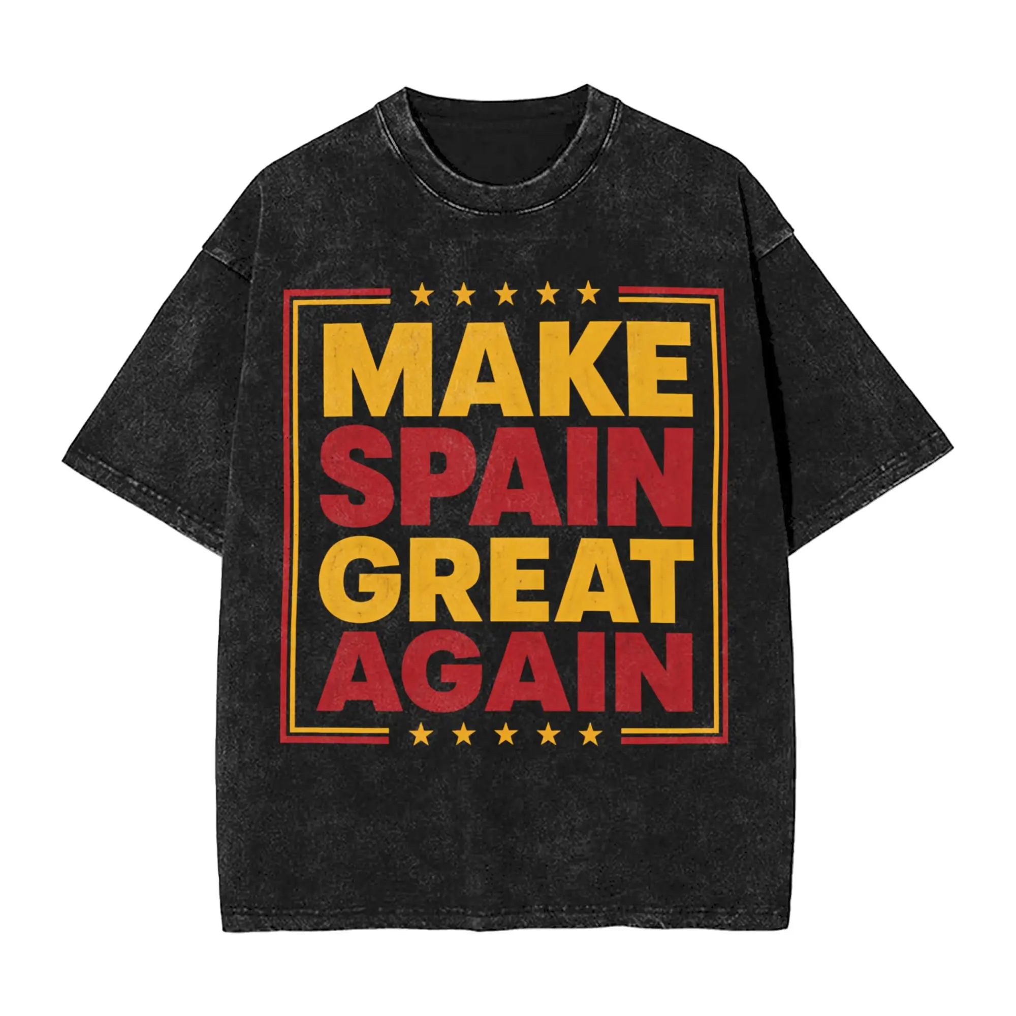 Vintage Make Spain Great Again Spanish Flag Slogan Washed T Shirt Unisex O-neck Short Sleeve Tops  100%Cotton Summer Top Tee