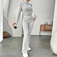 2 Pcs/Set Autumn Winter Women Top Pants Set Half-high Collar Long Sleeves Slim Fit Sweatshirt Trousers Set Casual Sport Outfit