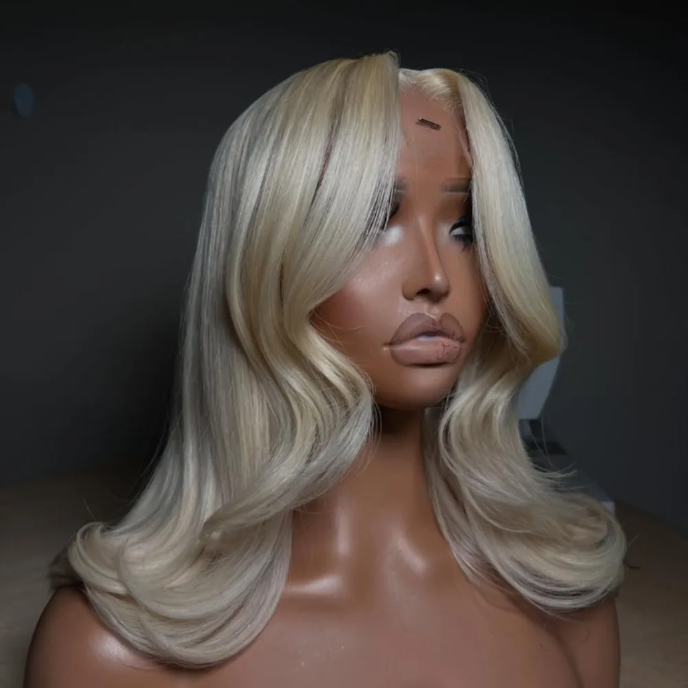 613ブロンドウィッグ ボブ レースウィッグ HDレースフロント ショートウェーブウィッグ グルーレス サイドパート レースフロントウィッグ 耐熱性合成毛 デイリー