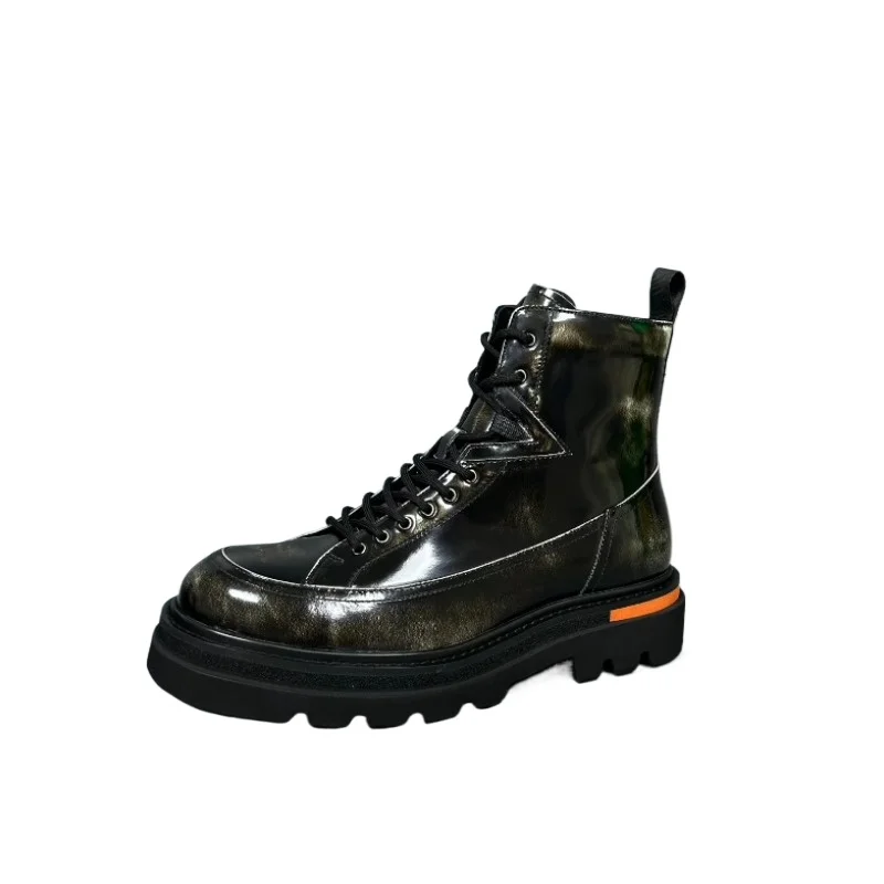 

European Autumn Winter Genuine Leather Riding Chelsea Boots Men's Shoes Thick Sole Casual Round Toe Business Boots Male