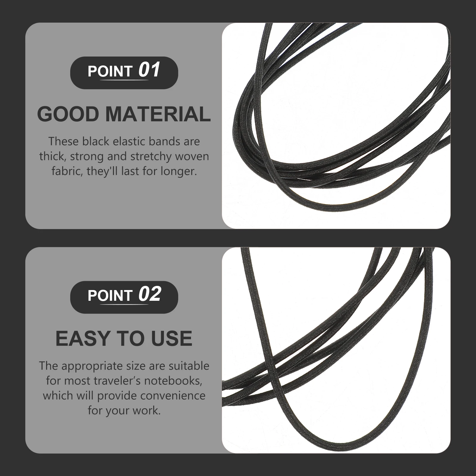 

6 Black Elastic Bands for A5 Notebooks Thick Stretchy Fabric Metal Buckle Suitable Journals Diaries Regular Size Refills