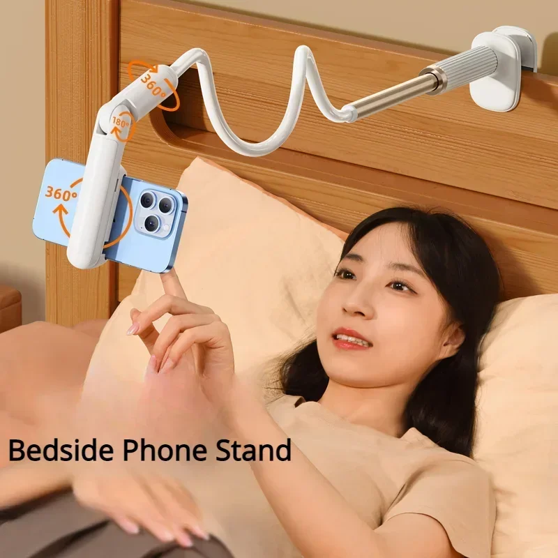 Eary Gooseneck Phone Holder for Bed Flexible Long Arm Cell Phone Mount for Desk Clip Bracket Clamp Stand for All 3.5-7'' Devices