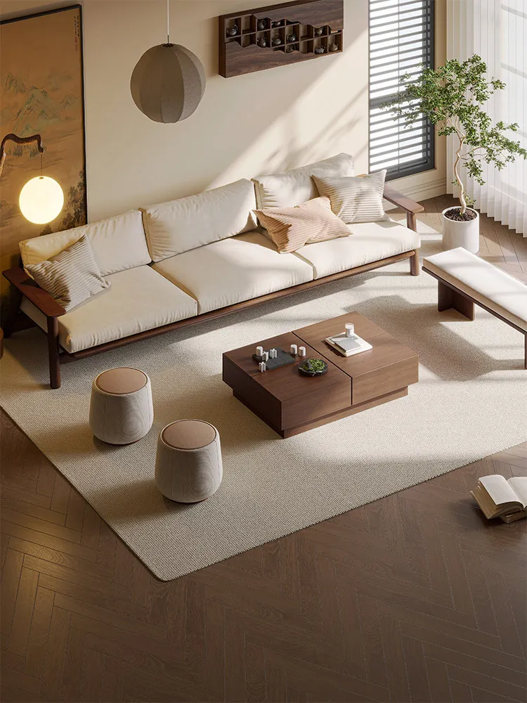 LMM solid wood sofa living room light luxury high sense home fabric Zen new Chinese style