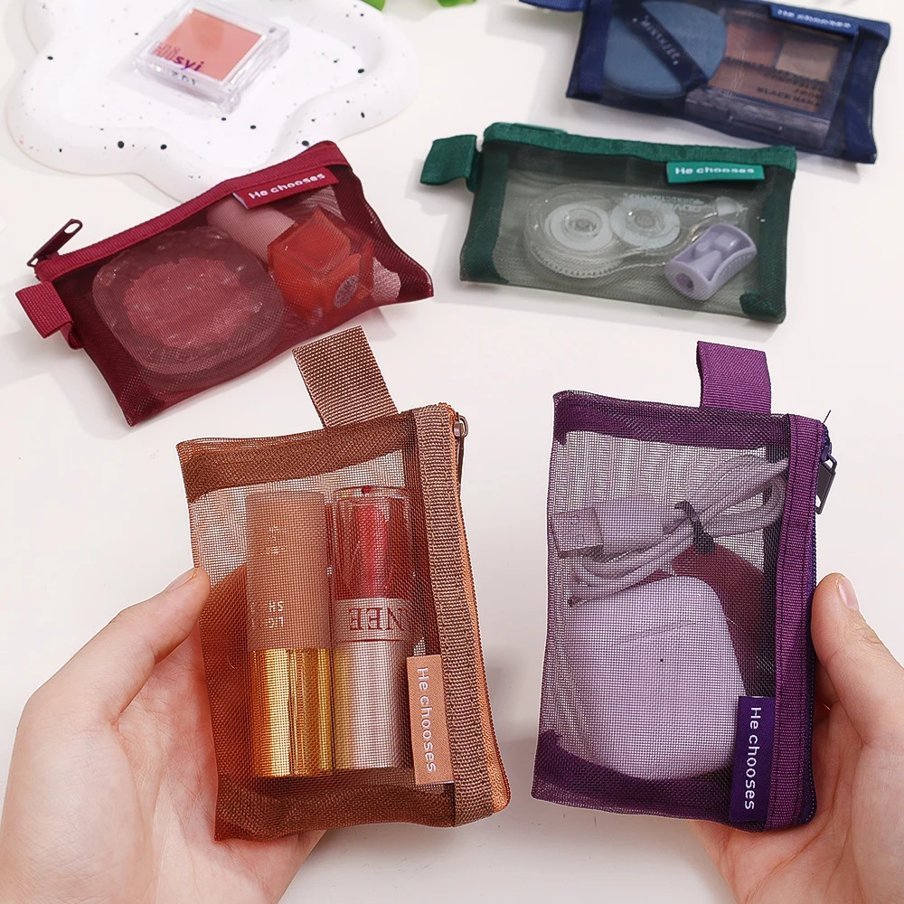 10/5/1x Transparent Mesh Zipper Coin Bag ID Bank Card Organizer Pouch Portable Key Earphone Data Cable Charger Lipstick Storage