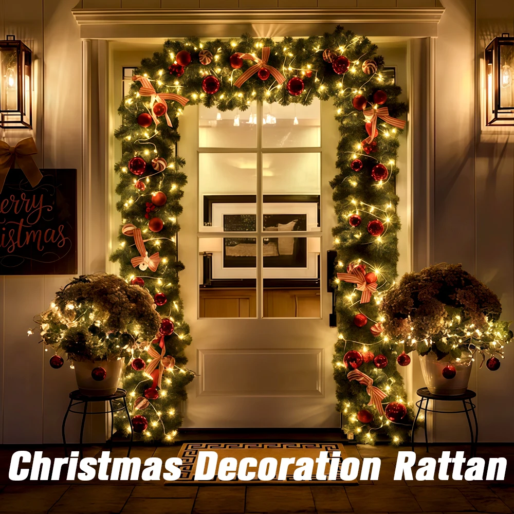 

Christmas Tinsel with LED Lights Garland Ribbon Ornaments Xmas Tree Wreath Home Decor for Fireplace, Door, and Party Decoration