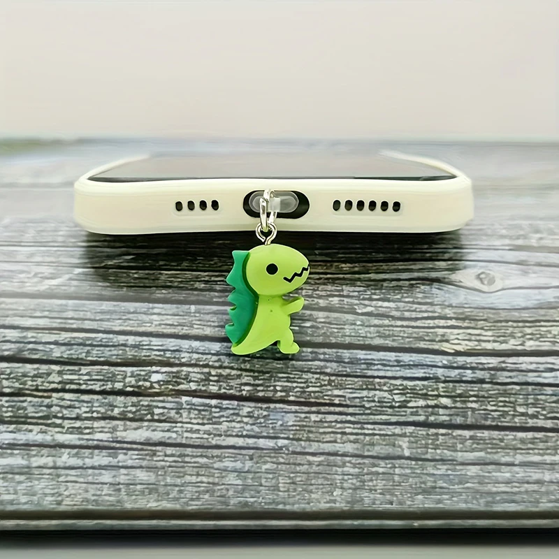 Cute 3D Dinosaur Phone Dust plug Accessories Decoration Hanging Pendant for iPhone for Samsung Type-C Charging Port