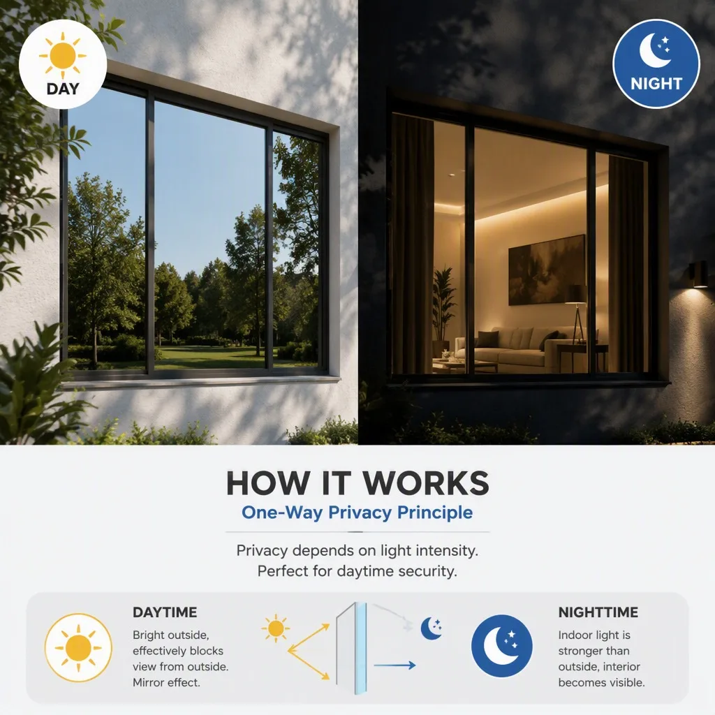 One Way Privacy Window Film Self Adhesive Daytime Mirror Reflective UV Blocking Heat Control Window Tint for Home Office