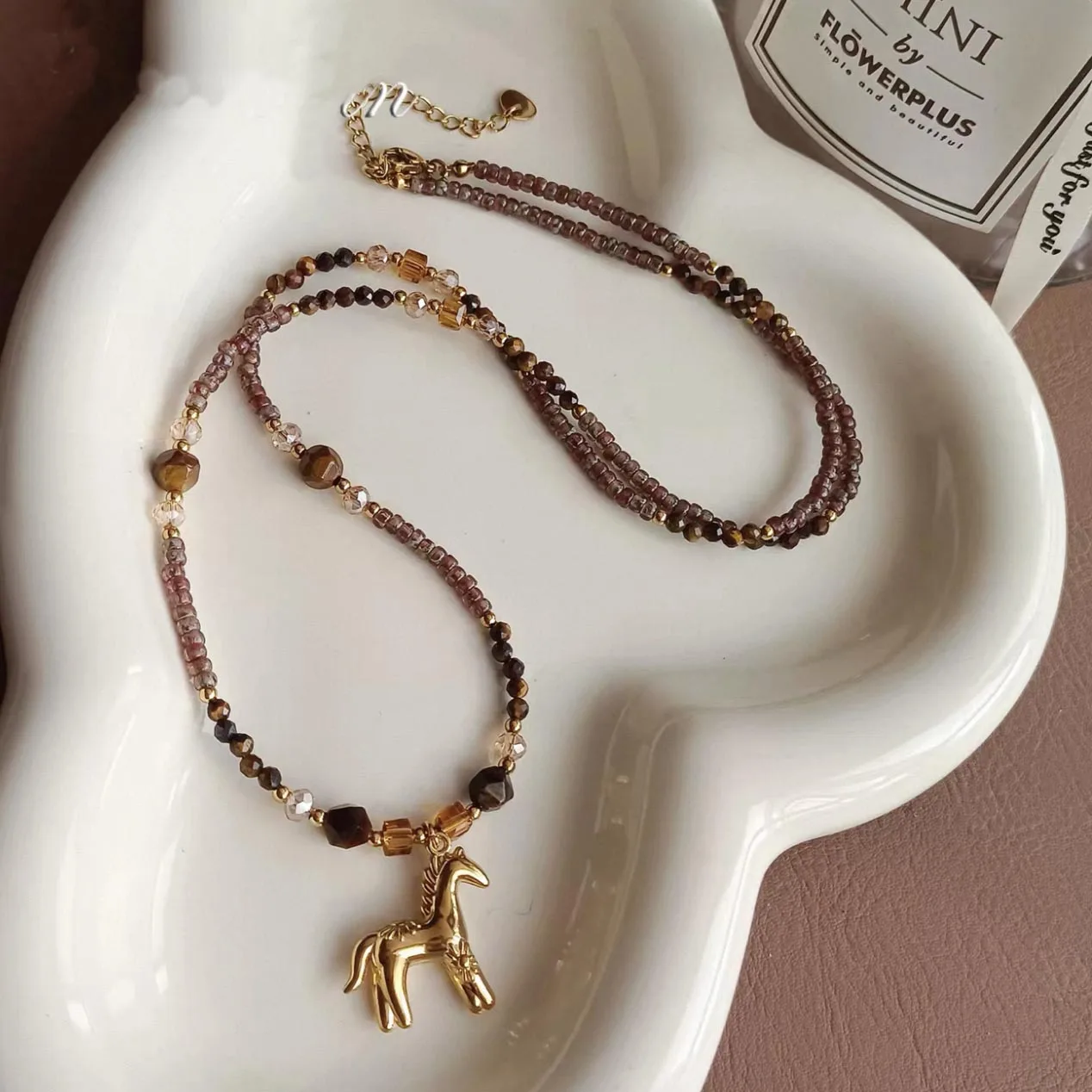 2026 spring summer Jewelry Bohemian style Ancient beads handcraft long necklace with stainless steel horse pendant woman gift