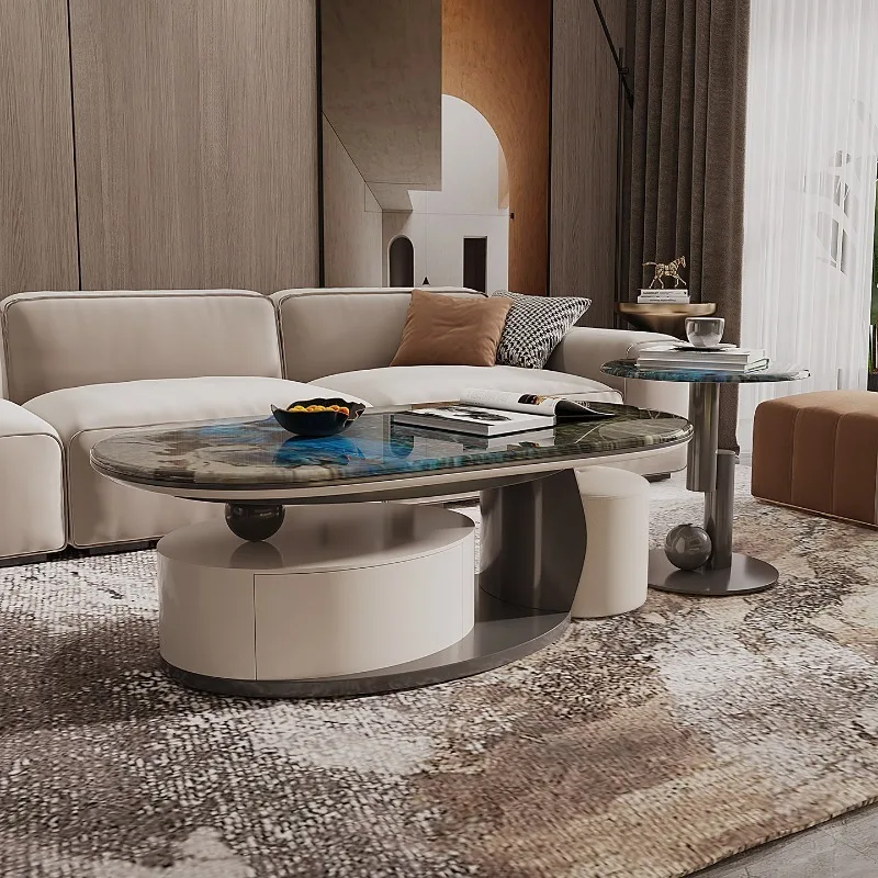 

Storage Dark Sedentary Table Stone Marble Oval Modern Simple Decorative Console Table Home Design Interior Living Room Furniture