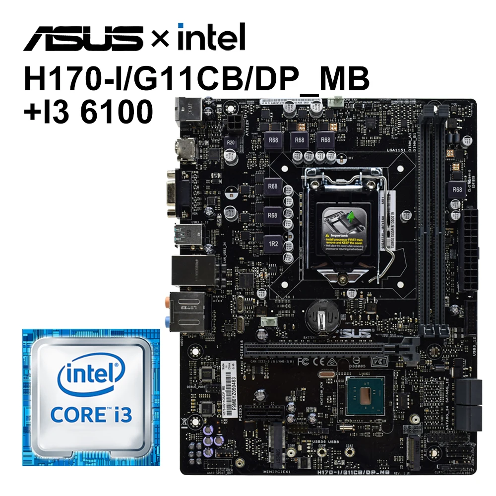 ASUS H170-I/G11CB/DP_MB Motherboard Set LGA 1151 Suitable for Core i7/i5/i3 USB3.0 M.2 SATA3 i3 6100 CPU Motherboard Combination