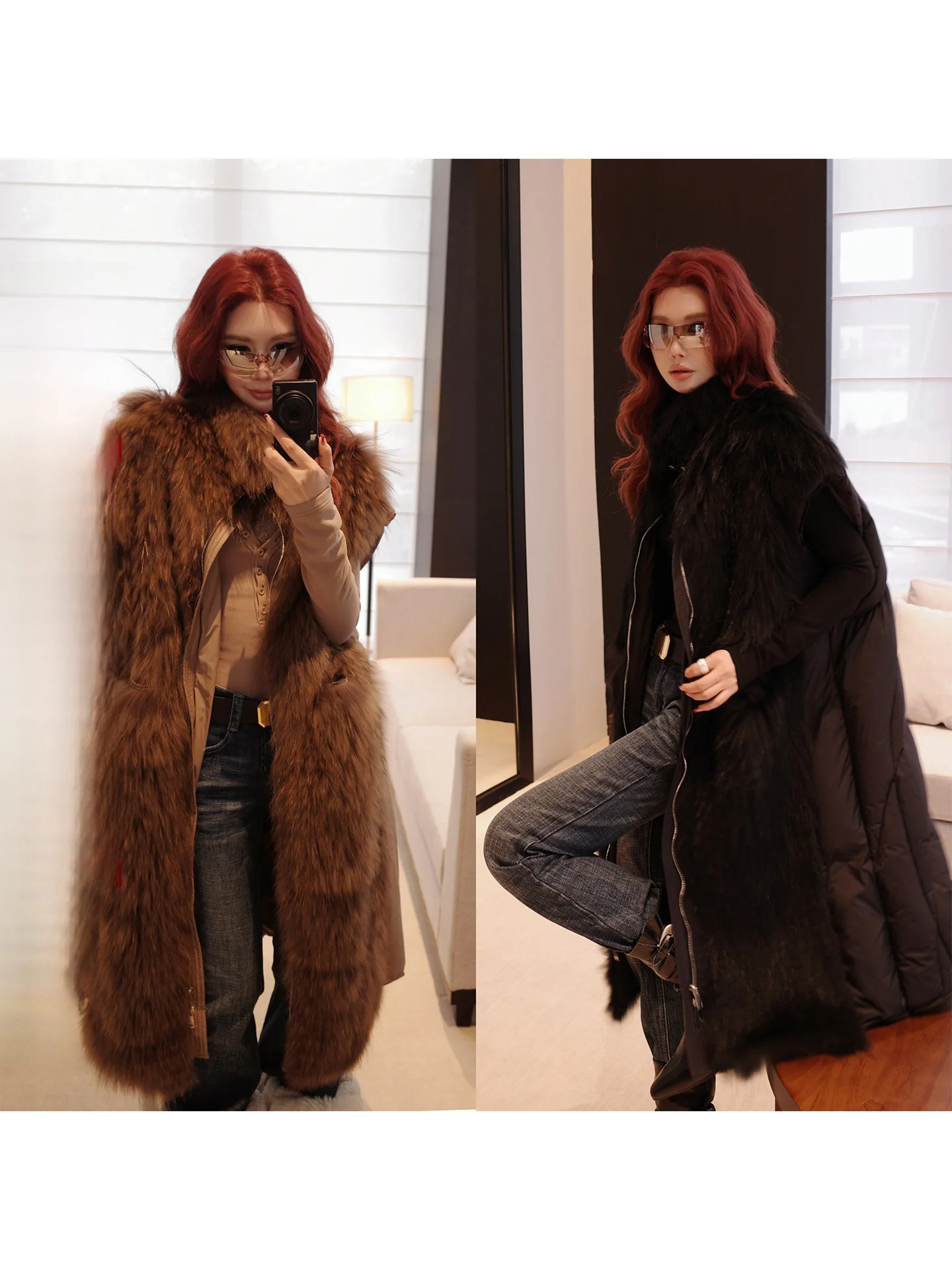 

Женское длинное свободное пальто из искусственного меха Ele Lady, модное осенне-зимнее теплое пальто на молнии, цельное женское пальто