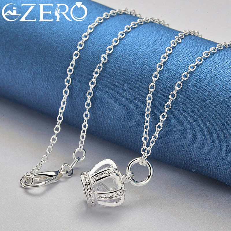 ALIZERO 925 Sterling Silver AAA Zirconia Crown Pendant Necklace With 16-30 Inch Chain For Women Wedding Party Charms Jewelry