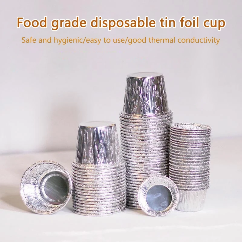 25Pcs Oil-Proof Aluminum Foil Baking Cups Egg Tart Pan Cupcake Case Tar Cake Mold Bakewares with Tin Barbecue seasoning cup