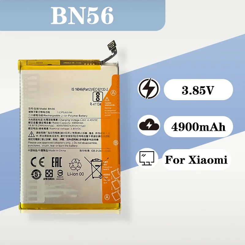 8V 5000mAh Replacement Battery BN56 for Xiaomi Redmi 9A 9C POCO C3 Built-in Charging Board