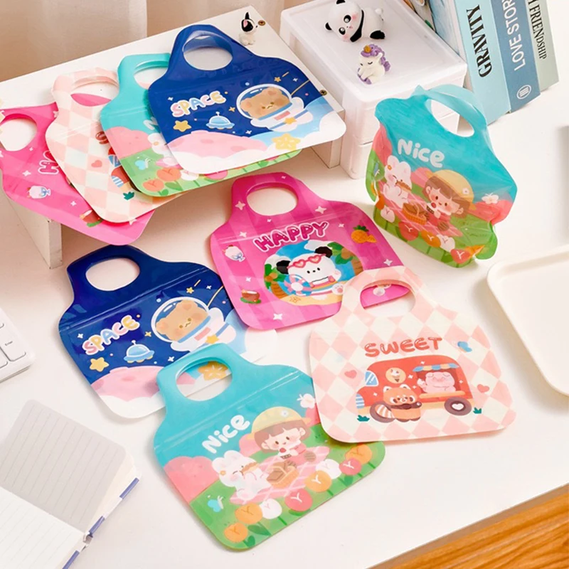 10pcs Gift Plastic Zip Lock Bags Candy Packaging with Handles Self-sealing Food Storage Pouches for Cute Cartoon Birthday Party