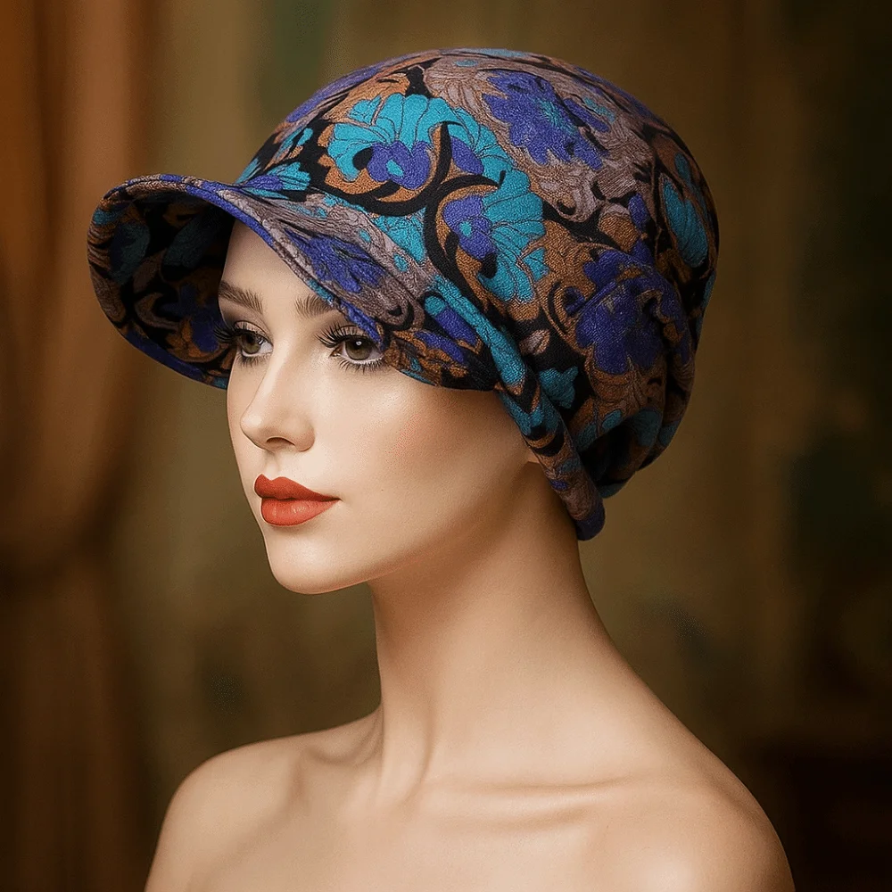 Slouch Design Print Design Chemo Caps Breathable Comfortable Visor Cap Short Brimmed Wide Brim Warm Bonnet Caps Hair Loss