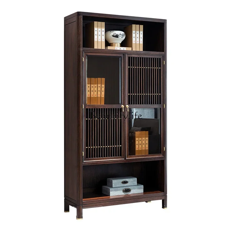 

Zen new Chinese style solid wood ebony bookcase room hall partition cabinet