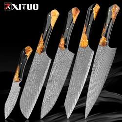 Handmade Damascus Steel Kitchen Knife Set of 1-5pcs Chef knife Sharp Santoku Knife Paring knife Full Tang Ergonomic handle