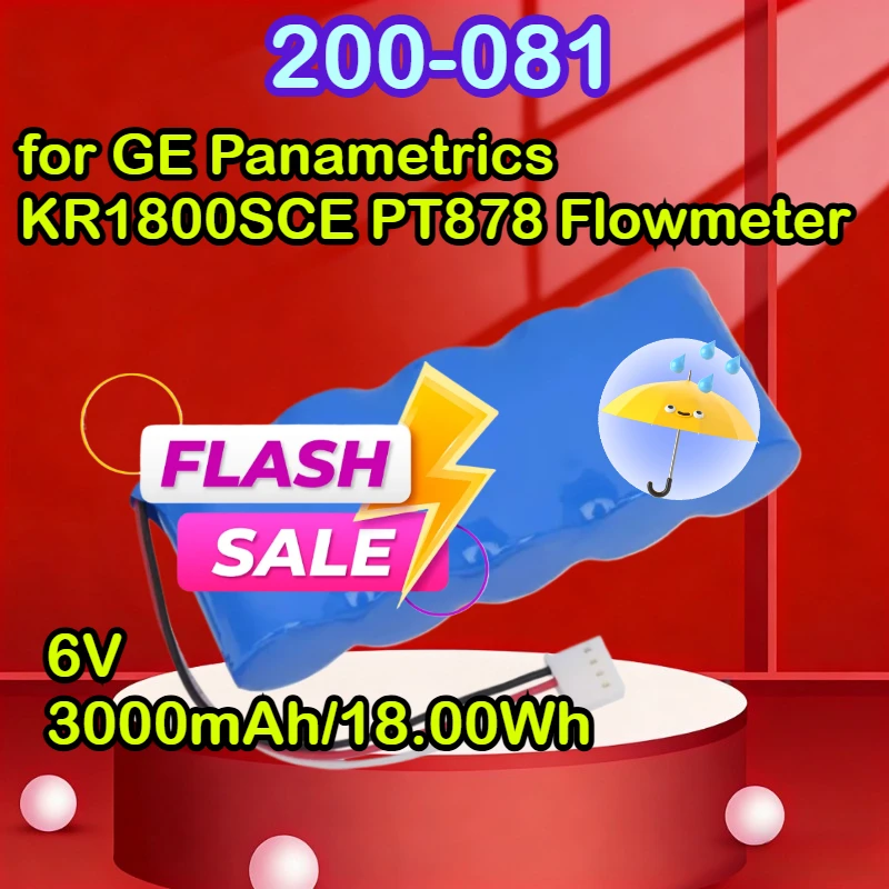 

200-081 6V 3000mAh/18.00Wh for GE Panametrics KR1800SCE PT878 Flowmeter Ni-MH Battery