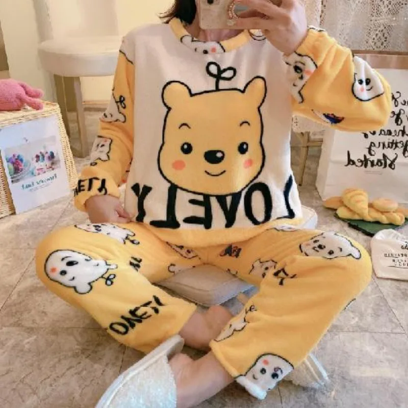 Disney Mickey Minnie Donald Duck Cinnamoroll Hello kitty cute creative cartoon soft and comfortable flannel home clothes set