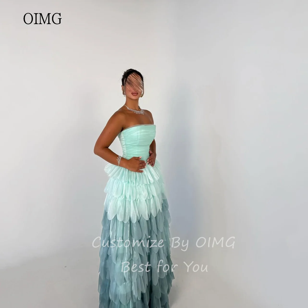 فستان سهرة من OIMG متدرج اللون على شكل حرف A فساتين حفلات بدون حمالات بطول الأرض فستان سهرة من vestidos de festa مخصص