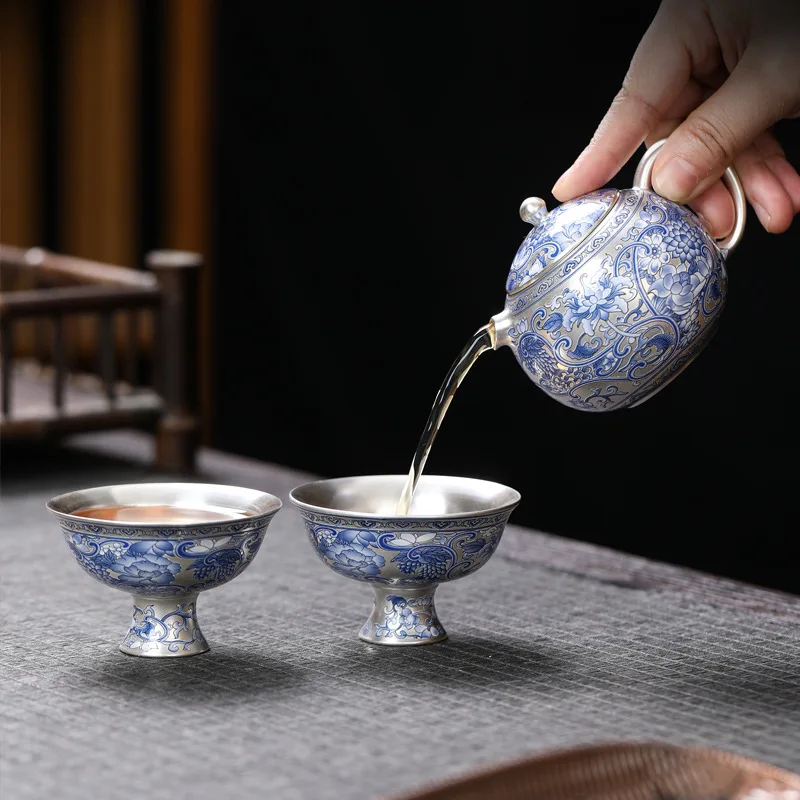 New Chinese style light luxury Kung Fu tea set, high-end ceramic tea pot, dragon patterned travel cover bowl, high footed cup
