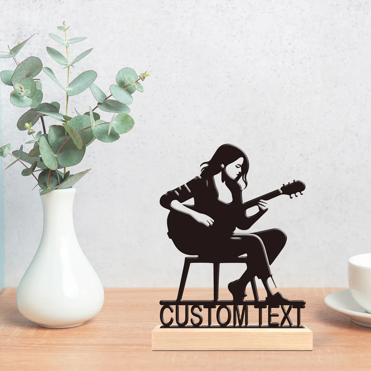 1pc Metal Art Desktop Decoration Customizable Content Equipped with Wooden Base Suitable for Fireplaces,Study Rooms,and Offices