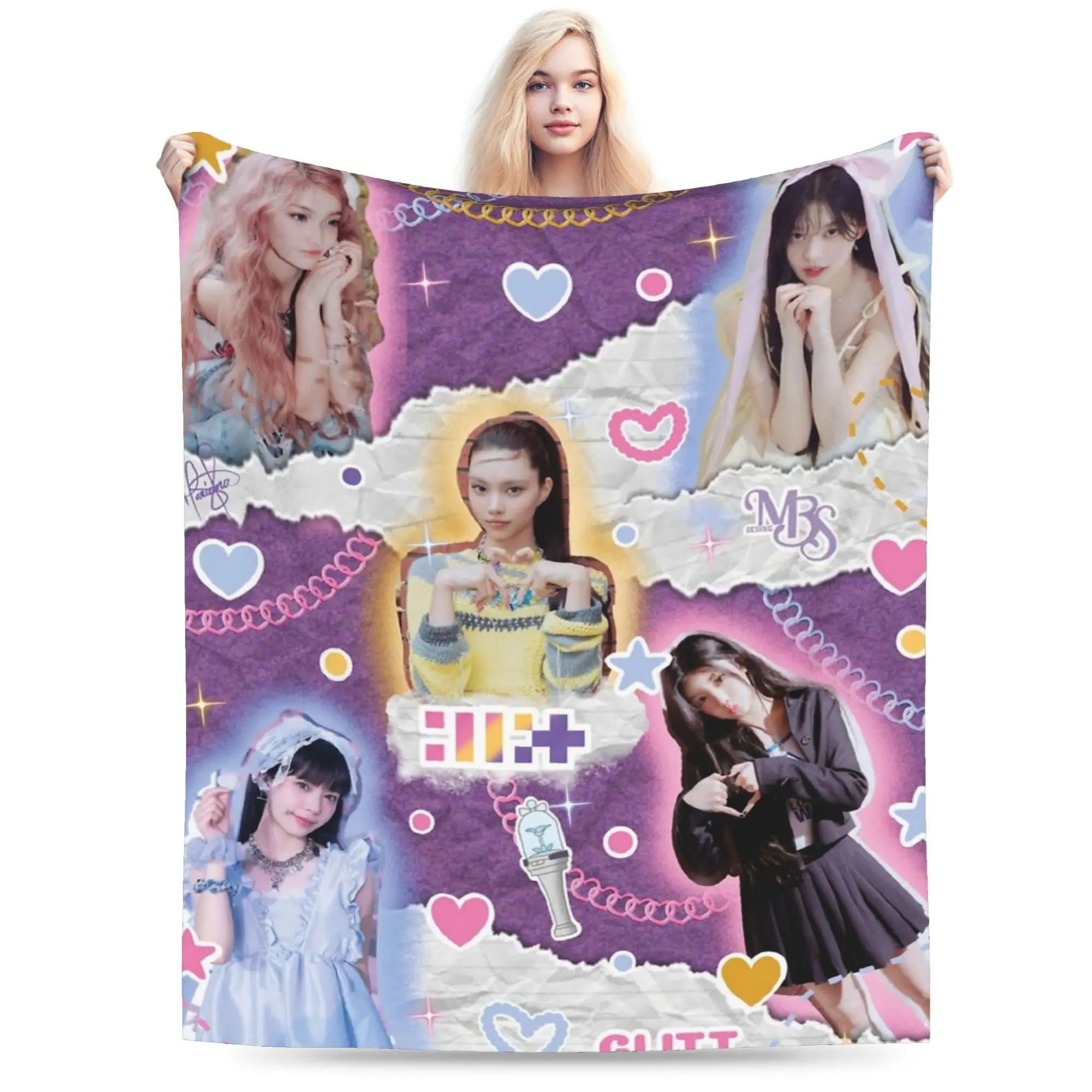 ILLIT Kpop Girl Group Decke, Flanell-Druck, multifunktional, ultraweich, Überwurfdecke für Bettwäsche, Büro, Teppichstück