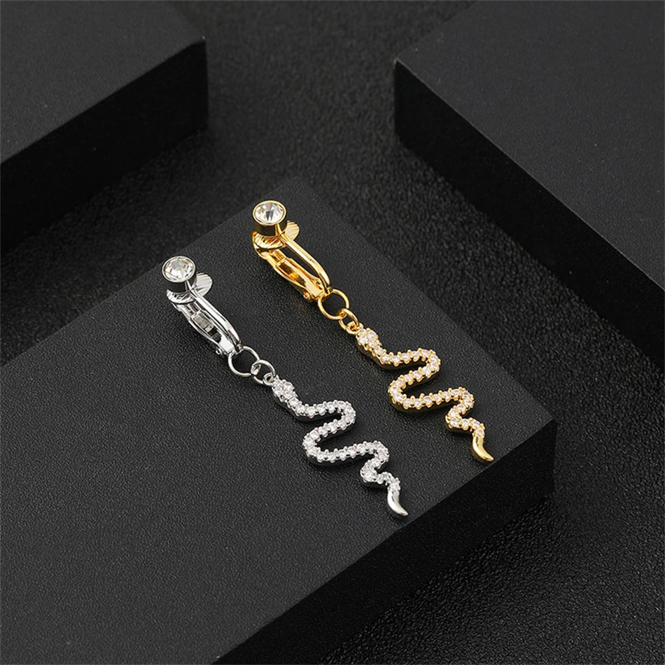 Faux anneaux de nombril pour femmes et adolescents, boucles d'oreilles pendantes, bijoux de corps non perçants, clip sur les anneaux de nombril, pendentif sur la salle