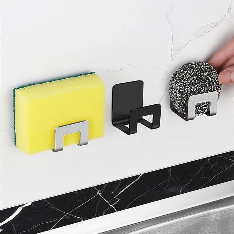 Kitchen Stainless Steel Sponges Racks Self Adhesive Sink Sponges Drain Drying Rack Hook Storage Holders Kitchen Sink Accessories