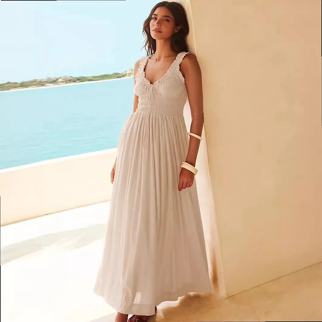 Midi Dress Overall Jumpsuit Pants Playsuit Women Summer Beach Vacation Casual Backless Sleeveless Sundress