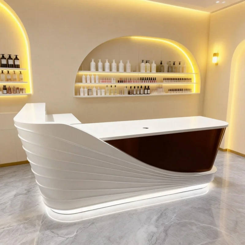 

Современный минималистичный стол для салона красоты, стойка ресепшн для отеля, лакированная кассовая стойка, небольшой прилавок для магазина одежды