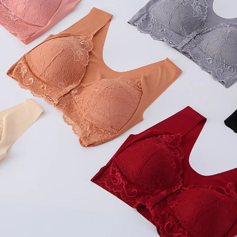 1 pz moda seta del ghiaccio senza soluzione di continuità reggiseno di pizzo sexy supporto superiore biancheria intima senza anello in acciaio confortevole reggiseno per dormire di grandi dimensioni gilet bralette