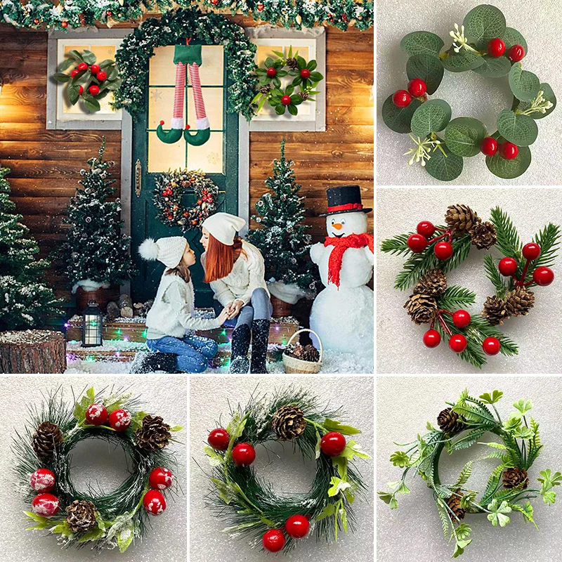 1pc Mini Christmas Wreath Diy Christmas Decorations Xmas Doors Windows Hanging Pendant Artificial Plant New Year Navidad Decor