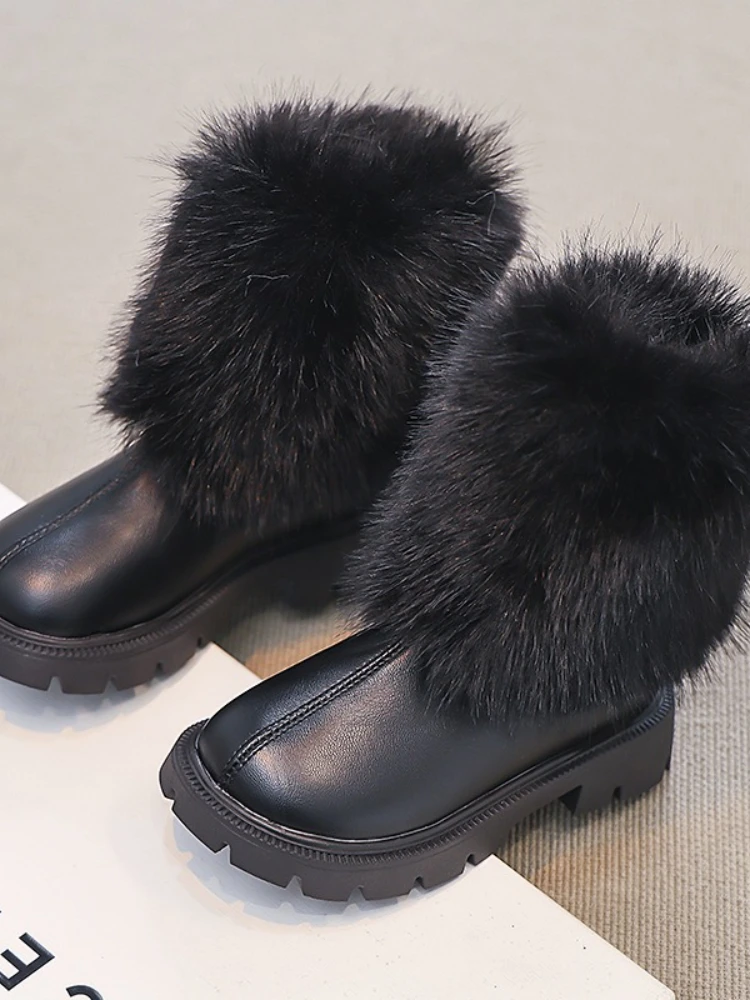 Fourrure fille botte 2025 automne nouvelle marque femmes chaussure mode femmes botte à semelles souples mi-talon botte Banquet mode bottes Botas Mujer